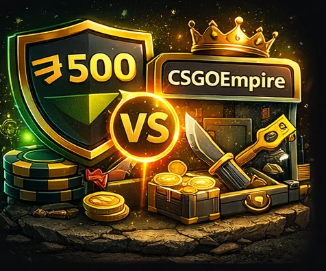 CSGOEmpire comparison visual with skin-based gambling and inventory mechanics theme