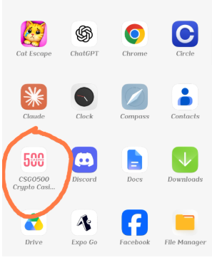 Android app drawer with the installed CSGO500 PWA