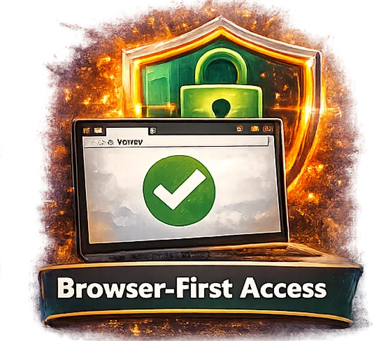 Browser-first access icon illustration with shield